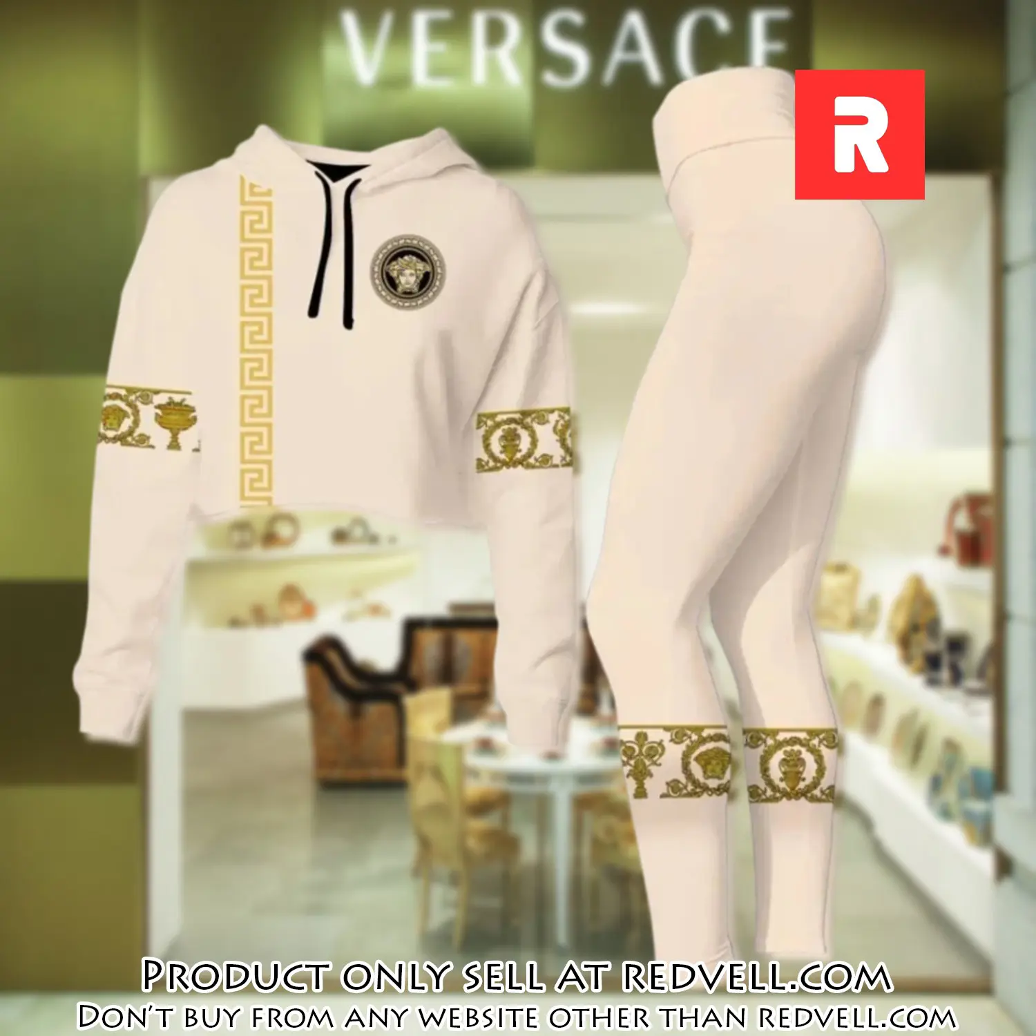 Versace medusa cream luxury brand clothes leggings and crop top set for women rv4501725